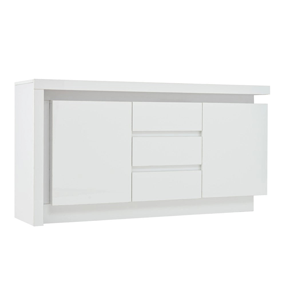 Cassettiera con Ante e LED ¨C MINIMAL ¨C Bianco Lucido, 3 Cassetti, 140x35x72
