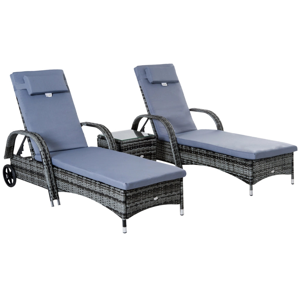 Set di tavoli da sdraio da giardino Set di 3 mobili da giardino polirattano + grigio metallo