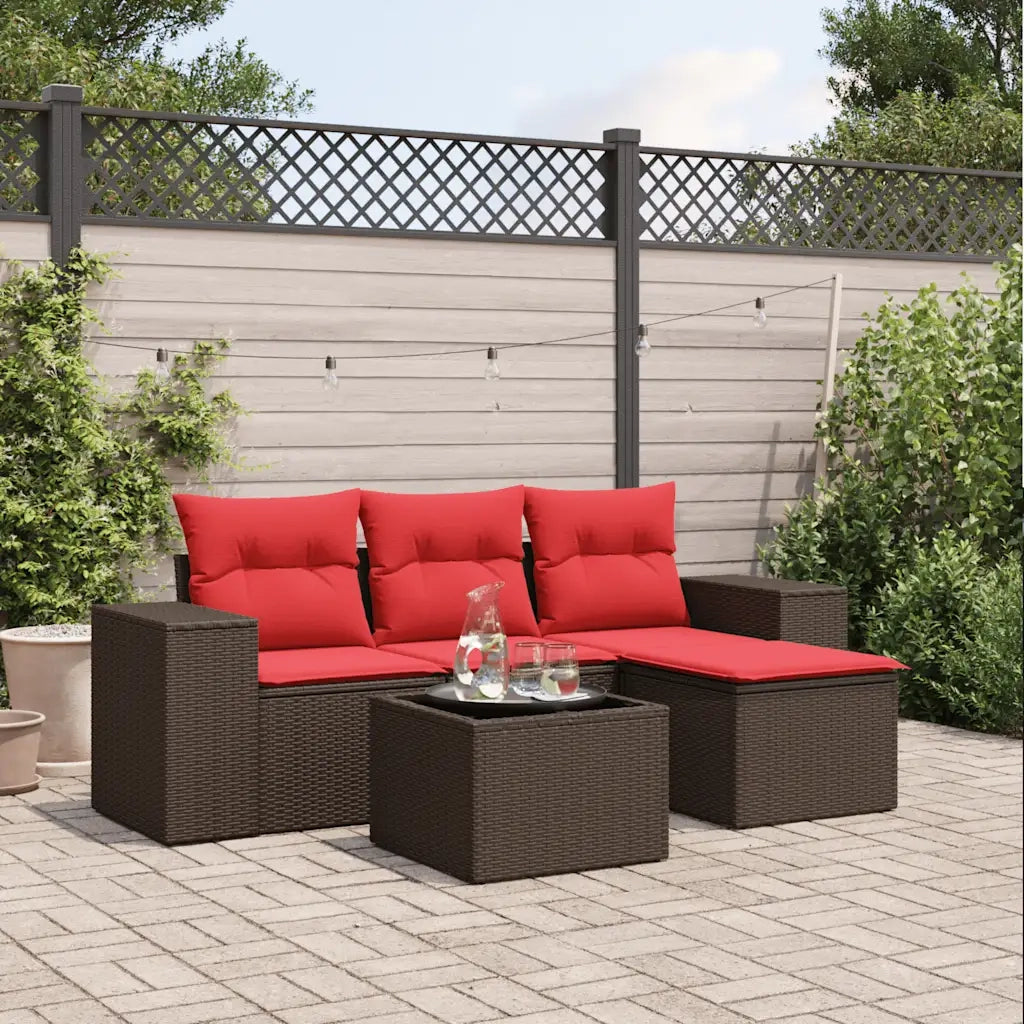 Salotto da Giardino-Set Divani da Giardino 5 pz con Cuscini Marrone in Polyrattan 253237