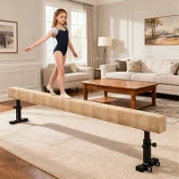 Trave Ginnastica Artistica con Altezza Regolabile e Piedini Antiscivolo, 226x31x59cm, Marrone