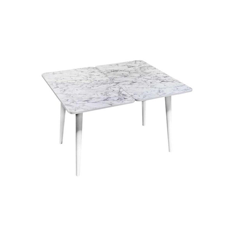 TAVOLO ALLUNGABILE CON FINITURA EFFETTO MARMO BIANCO 120 X 100 X 75 CM