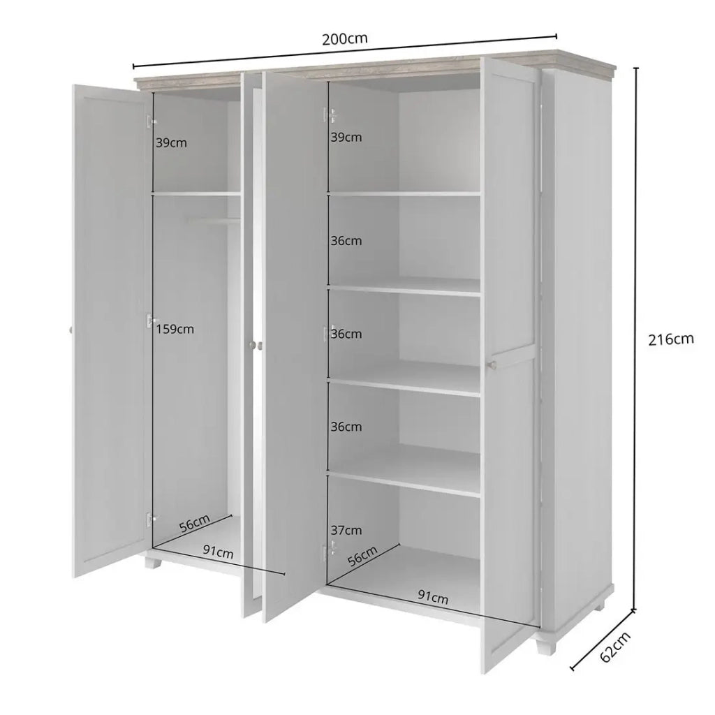 Armadio 200x220 con 4 porte. Colori bianco e rovere. Collezione ASSIA
