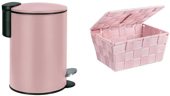 Bacchi da cosmetici, acciaio inossidabile, colore rosato, 3 L & Scatola di stoccaggio con coperchio Adria Rosa - scatola di stoccaggio per bagno con coperchio, polipropilene, 19 x 10 x 14 cm, rosso