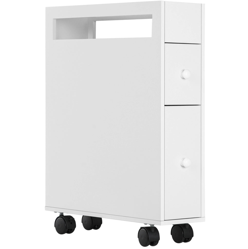 Mobile mobiletto bagno con 2 cassetti e ripiano aperto, MDF bianco, 16x49,5x66 cm