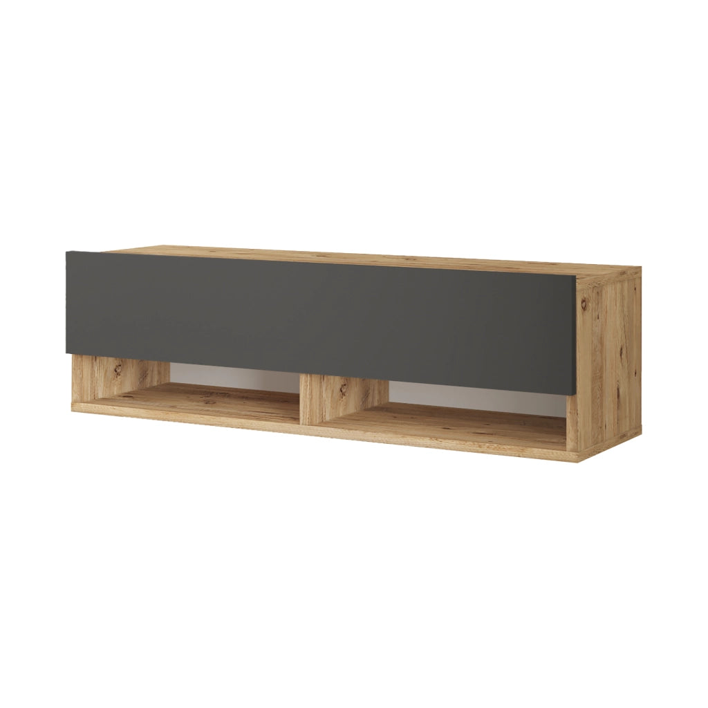 Consolle da Parete 'Laitila' con Anta e Scomparti Mobile Pensile Porta TV 100 cm - Rovere Rustico/Antracite [en.casa]