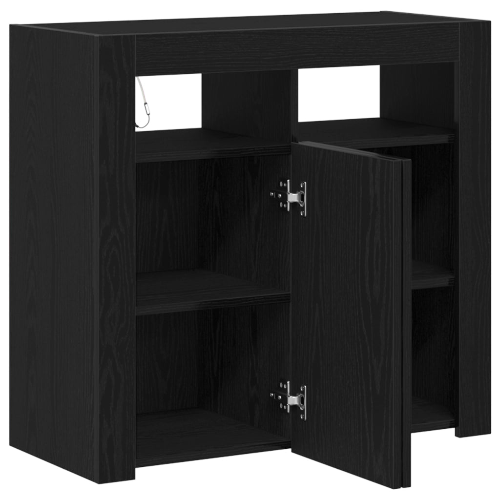 Mobile con luci LED Rovere Nero 80x35x75 cm in legno ingegnerizzato