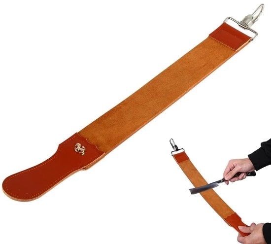 Scheepio a doppia faccia - Cintura di pelle per smerigliare - Raschietto pieghevole - Adatto per elettrotipo - Supporto da parete con chiusura a molla - Sostenibile e elegante