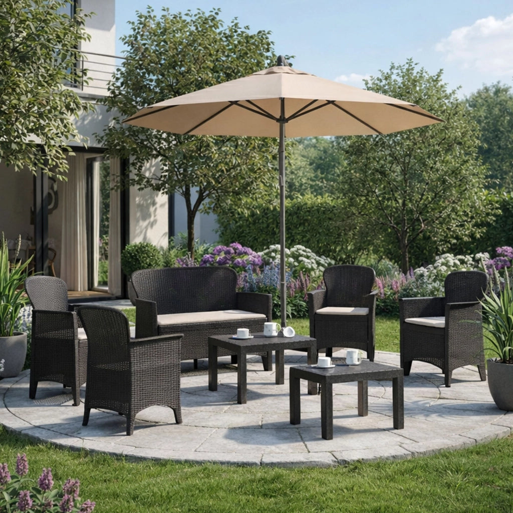 Salottino Outdoor Curno, set Salotto da Esterno 6 Posti Made in Italy, Nero Antracite