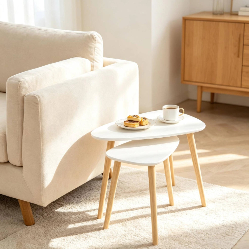 Set di 2 tavolini nidificabili in MDF e pino