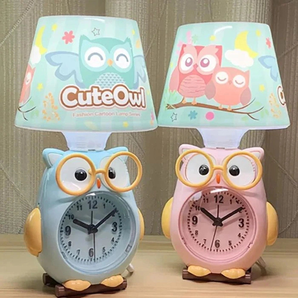 Trade Shop - Lampada Da Scrivania Con Orologio Integrato A Forma Di Gufo Stanza Bambini 13x26cm -