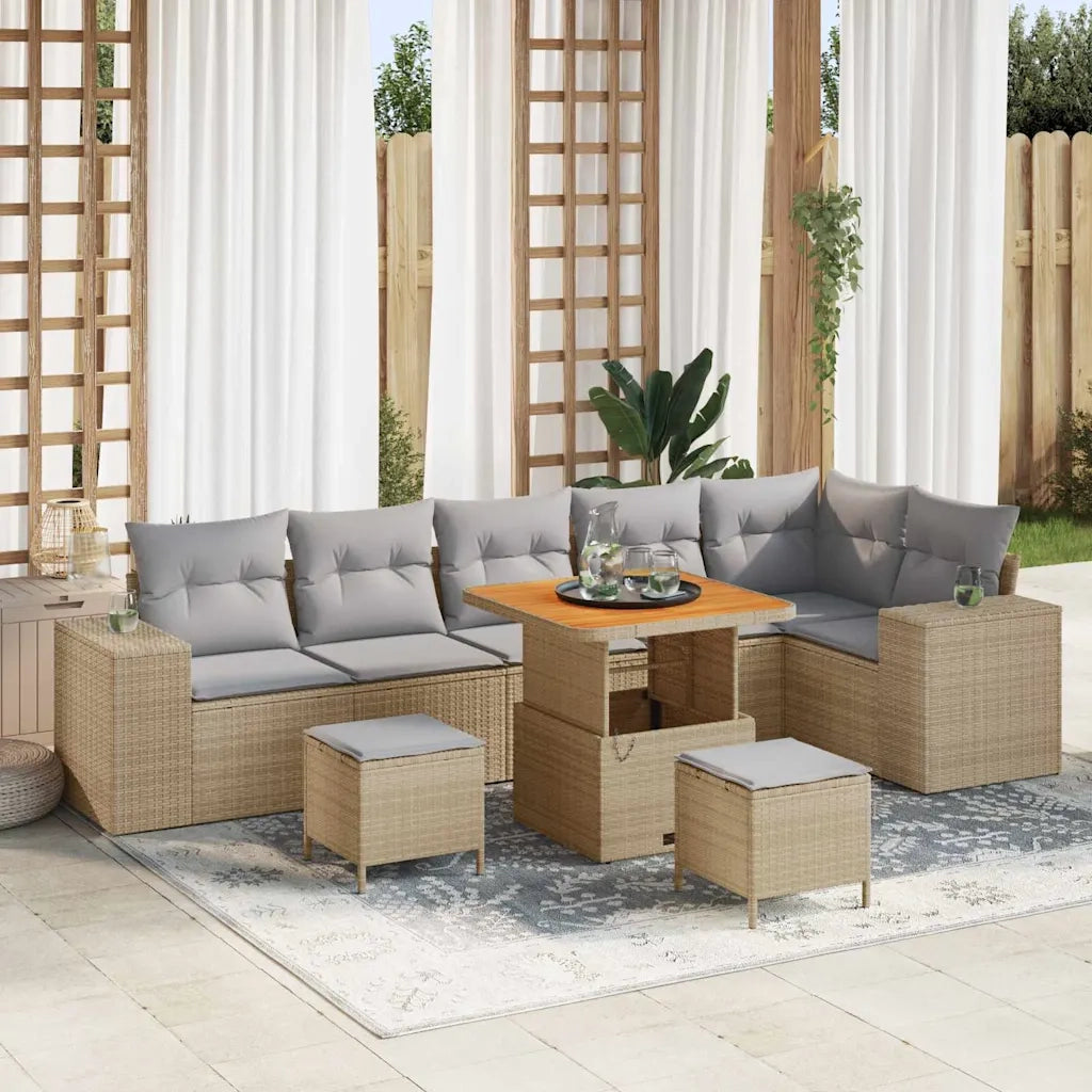 Set Divano da Giardino 9 pcs Beige e Grigio Chiaro polyrattan 3363972
