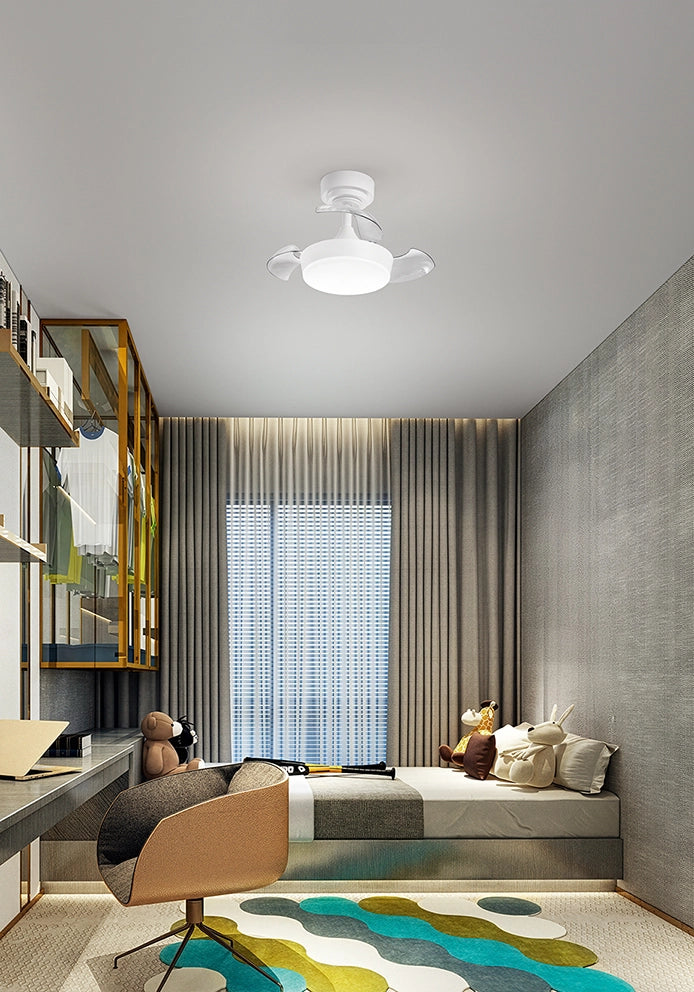 Ventilatore da Soffitto con Luce LED Integrata 24W, Pale a Scomparsa in Acrilico Trasparente, Motore DC, Bianco, D.56 cm - Perenz