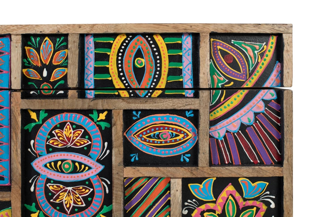 Cassapanca realizzato in legno di mango multicolore dipinto a mano