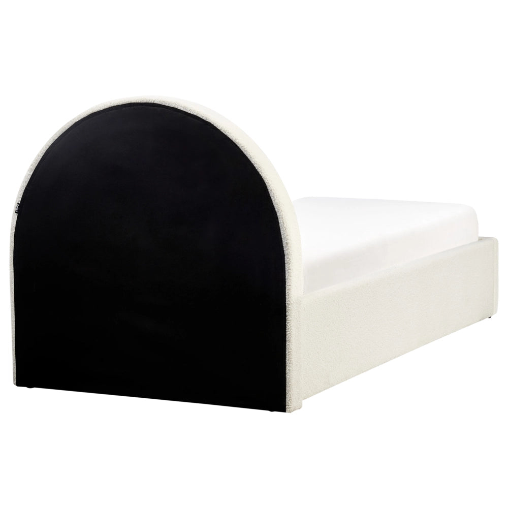 Letto singolo con testiera semicircolare in bouclé 90x200 cm base a doghe Testiera a Mezza Luna con contenitore