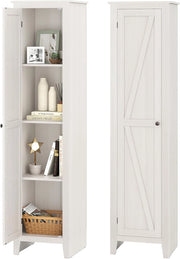 Mobile Bagno 43 x 39,5 x 183 cm, Colonna Bagno con Ante e 4 Ripiani, Armadietto Salvaspazio Alto a Colonna in MDF, per Soggiorno, Cucina e Ufficio (Bianco)