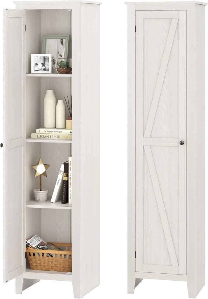 Mobile Bagno 43 x 39,5 x 183 cm, Colonna Bagno con Ante e 4 Ripiani, Armadietto Salvaspazio Alto a Colonna in MDF, per Soggiorno, Cucina e Ufficio (Bianco)