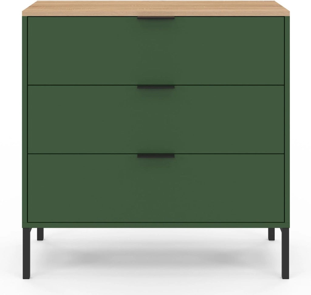KELIA 80 cm cassettiera a 3 cassetti verde cachi con piano in legno