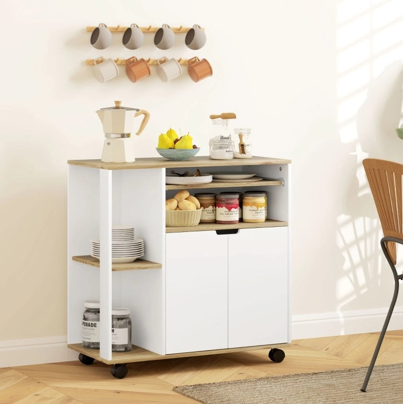 Carrello da cucina 80x40x82 cm con piano di lavoro; ripiano regolabile; legno naturale