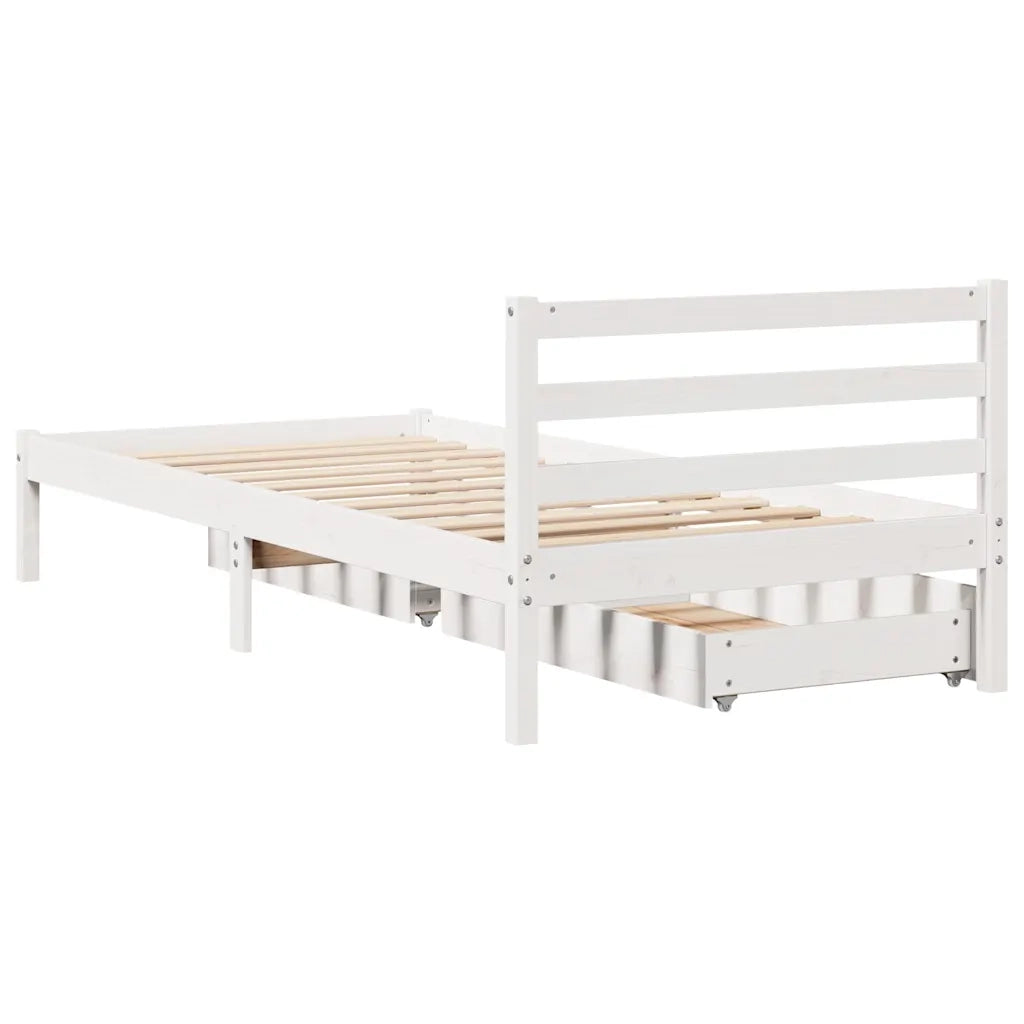 Letto senza Materasso Bianco 75x190 in Legno Massello di Pino