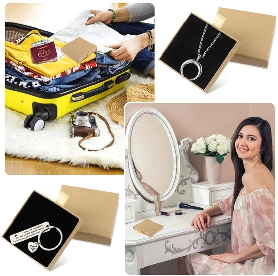 Scatola per gioielli - 2 pezzi - Cuoio chiaro - Scatola in cartone duraturo - Scatole per conservazione per collane/bracciali/orecchini - Regalo per amici/famiglia - Scatola per gioielli
