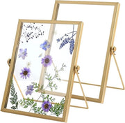 Fotoframma a specchio da 15 x 20 cm per fiori stampati | Fotoframma da scrivania in metallo dorato con vetro in doppio specchio