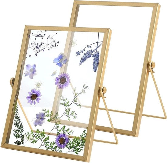 Fotoframma a specchio da 15 x 20 cm per fiori stampati | Fotoframma da scrivania in metallo dorato con vetro in doppio specchio