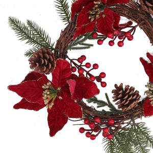 Coroncina fiori pigne rosso oro tondo cm Ø50x10