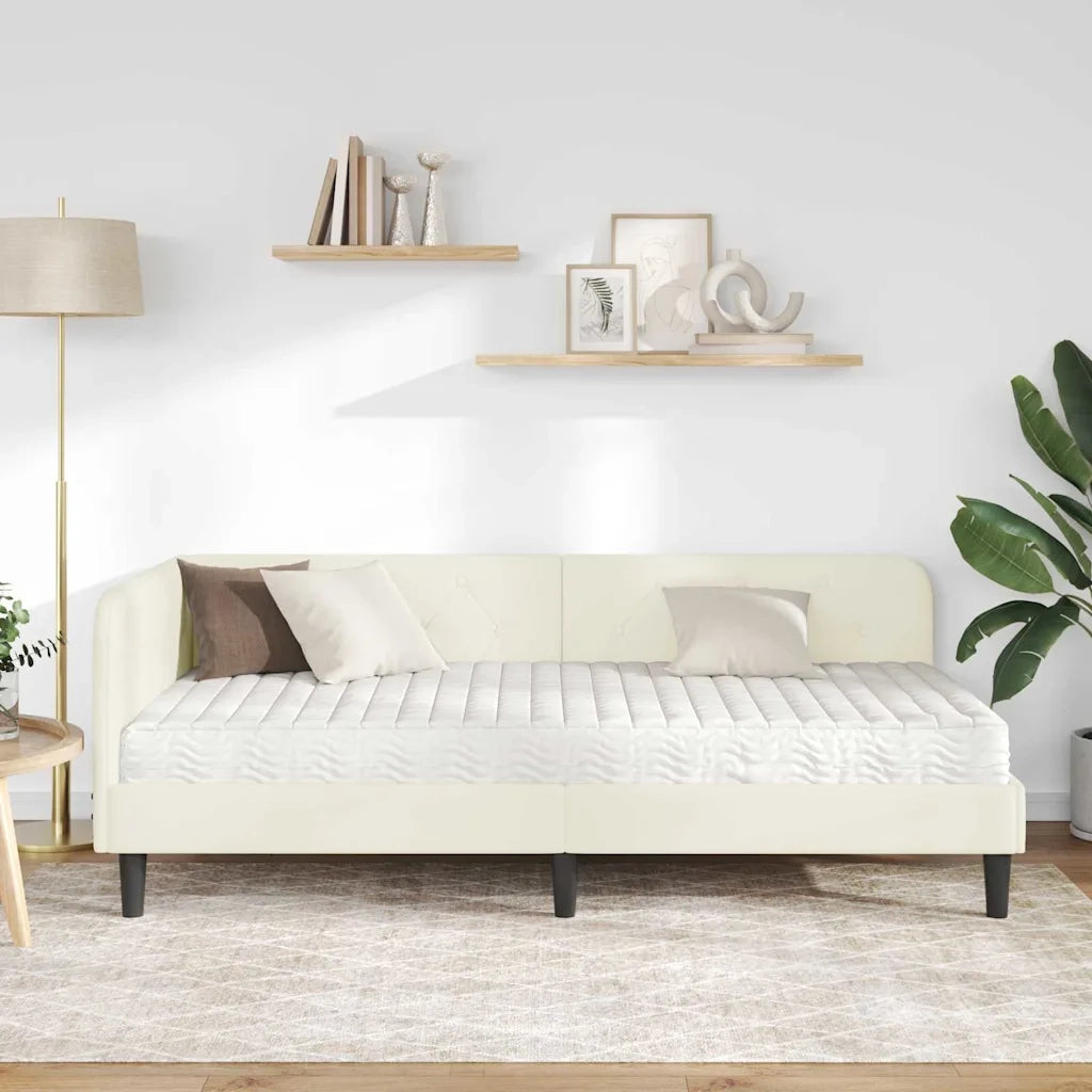 Cornice del letto ad angolo Crema 90 x 190 cm Velluto 3394151