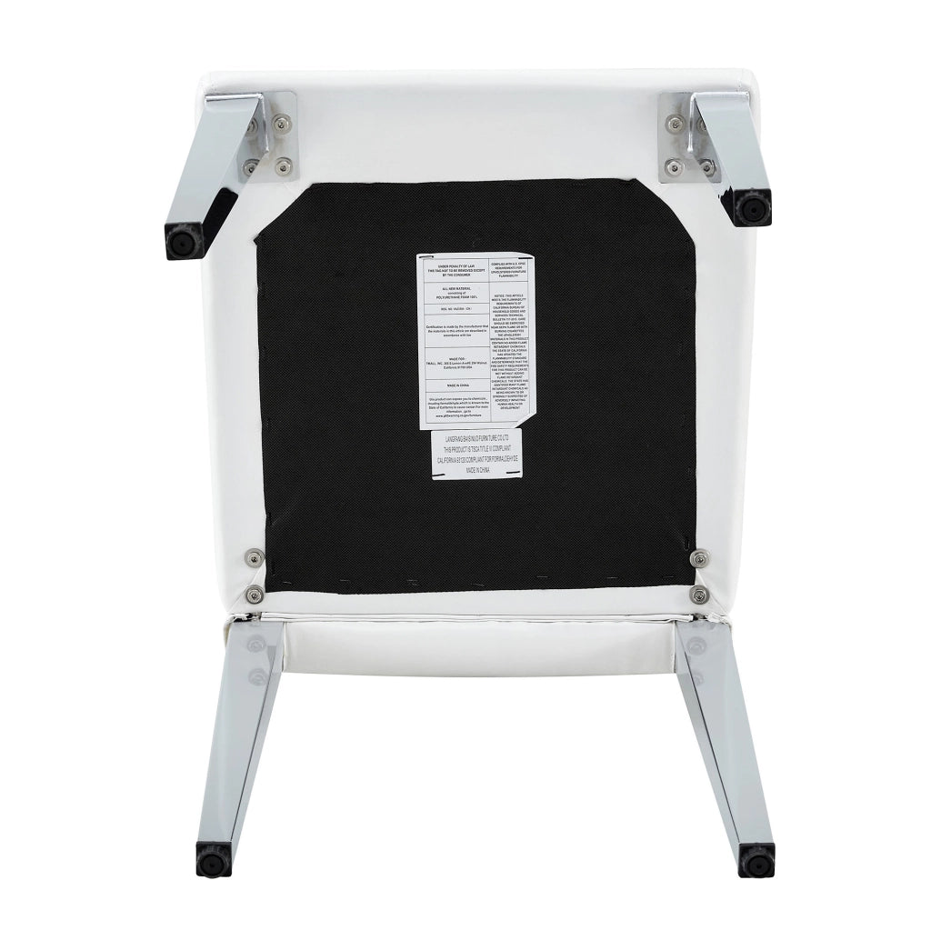 Set di 4 sedie da pranzo in PU bianco con gambe in metallo argento; seduta 42 x 43 cm