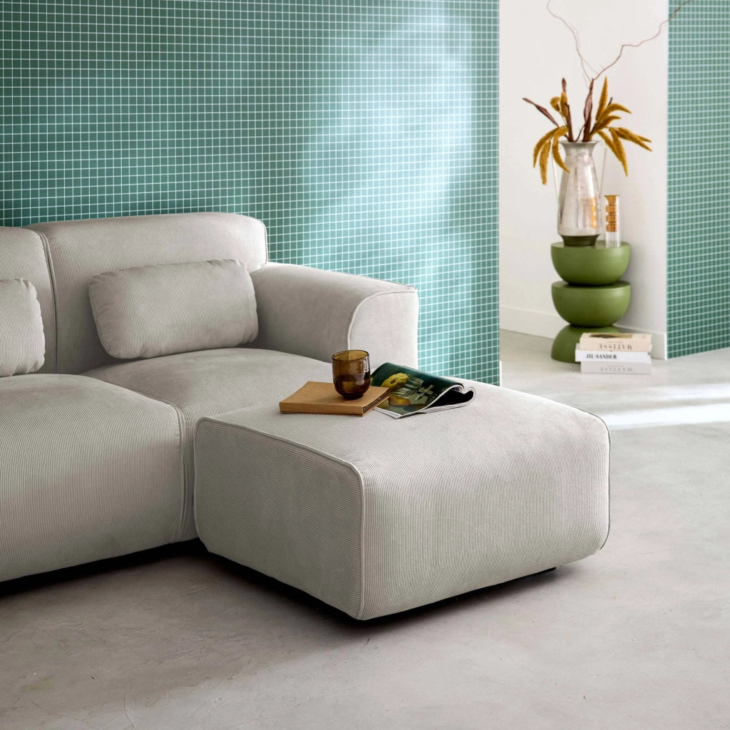 Poggiapiedi per divano wallas velluto a coste, beige grigio
