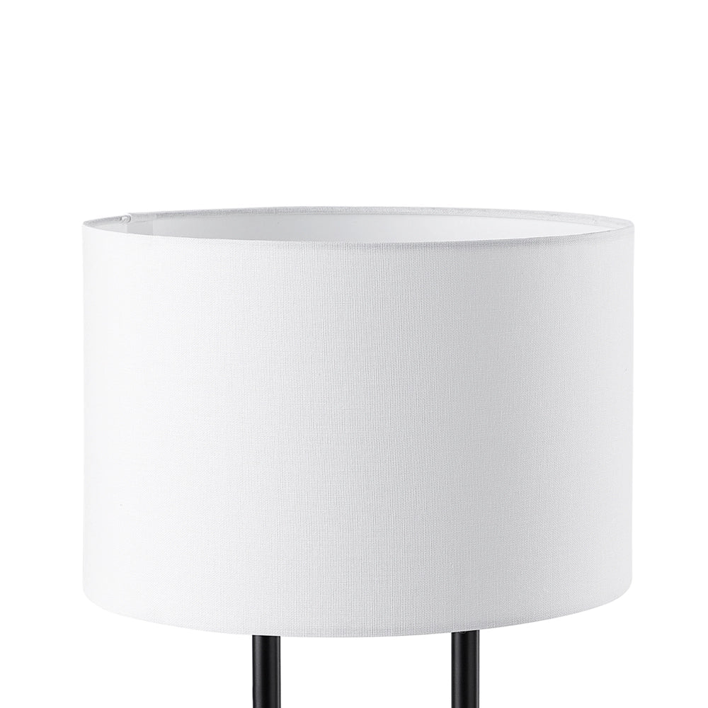Lampada da tavolo da comodino in tessuto bianco tondo con paralume tondo e base in cemento grigio