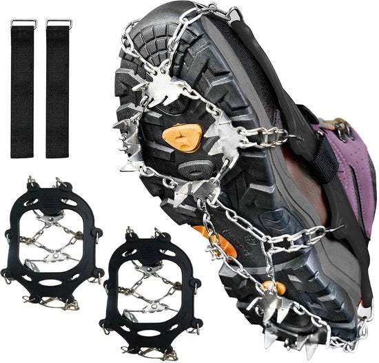 Spikes per stivale XL-28 per camminare su neve, ghiaccio e fango. Nastri antiscivolo in acciaio inossidabile per camminare, arrampicare e sport estremi. Ideali per escursioni, arrampicata, pesca e corsa.