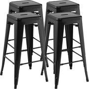 Set di 4 Sgabelli da Bar senza Schienale da 61/76 cm, Sgabelli in Metallo Impilabili con Poggiapiedi per Cucina, Sala da Pranzo e Bar (42 x 42 x 76 cm, Nero)