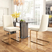 Set di 4 sedie in velluto con schienale a rombi e gambe in metallo; beige