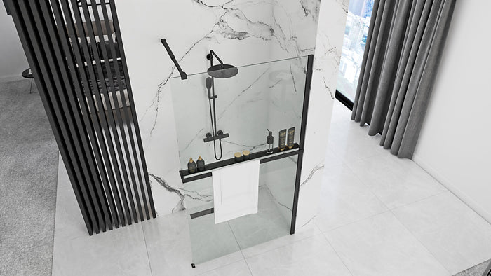 Parete Doccia Rea Aero Black Mat 90 Con Mensola Evo