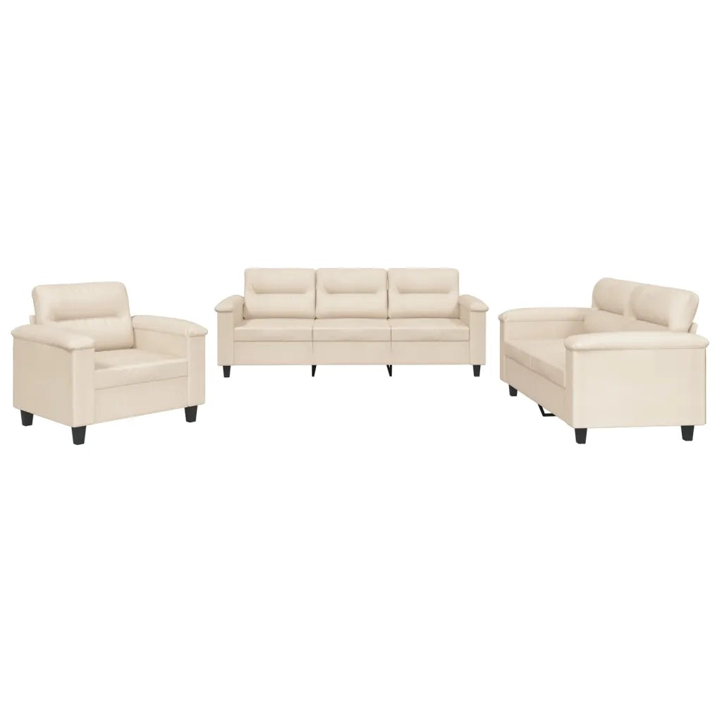 Set Divani 3 pz con Cuscini Beige in Tessuto Microfibra 3202295