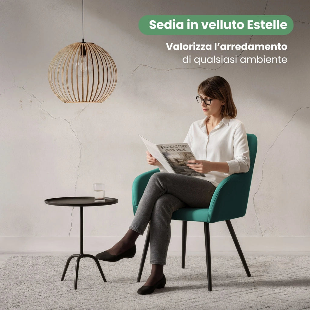 Set di 6 Sedie in velluto liscio ESTELLE Verde Bottiglia gambe nere