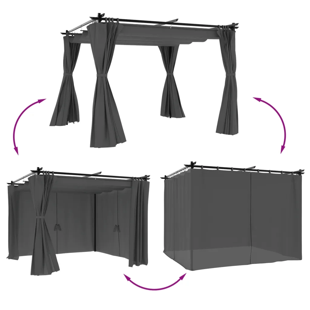 vidaXL Gazebo con Tende Antracite 3x3 m in Acciaio