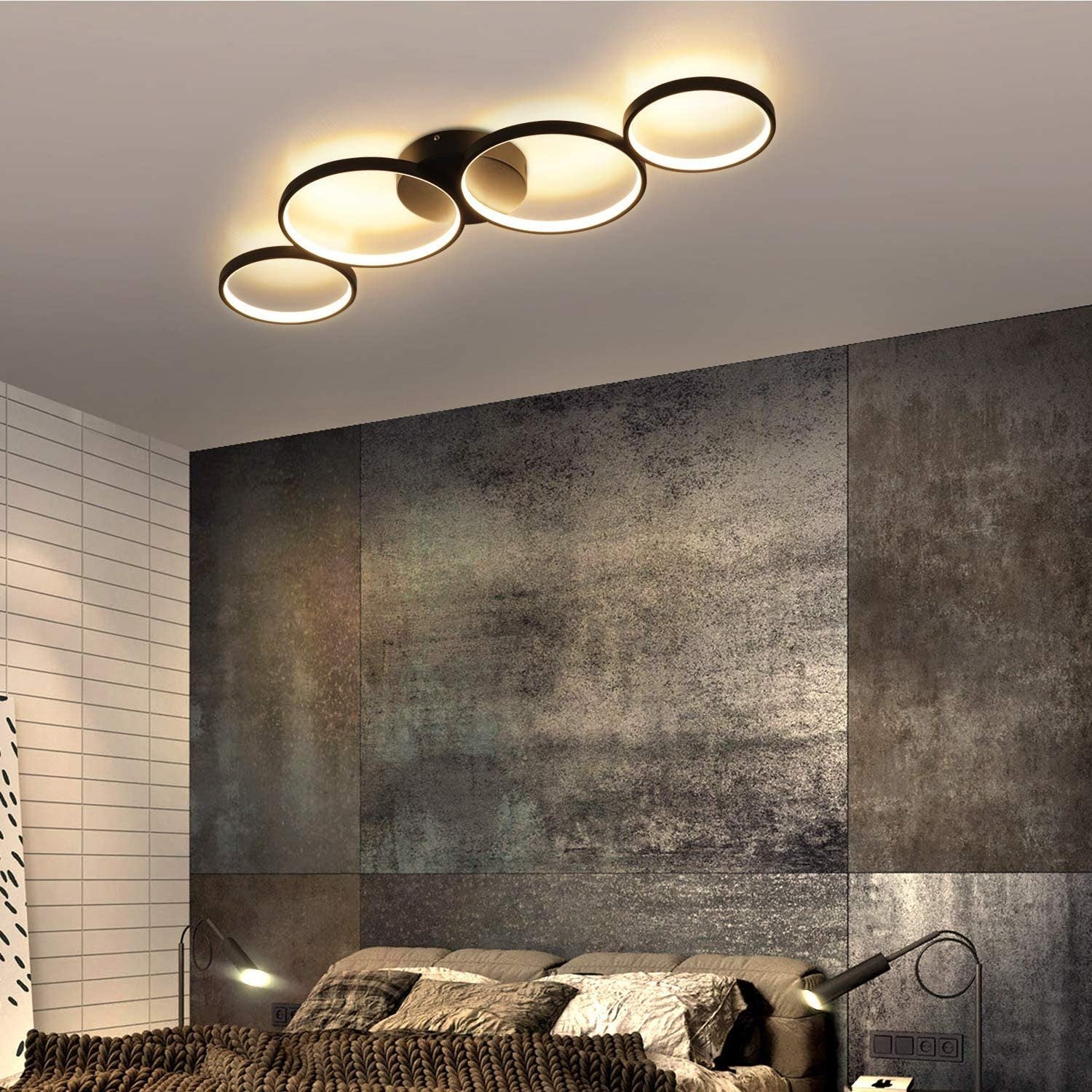 ZMH Lampada da soffitto LED moderna 4 anelli fiamma telecomando per soggiorno