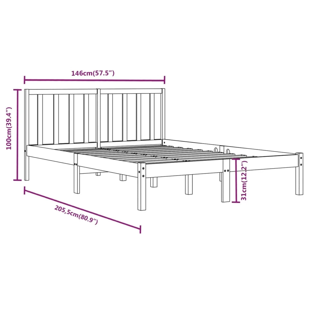 Giroletto-Struttura Letto Nero in Legno Massello di Pino 140x190 cm 838974