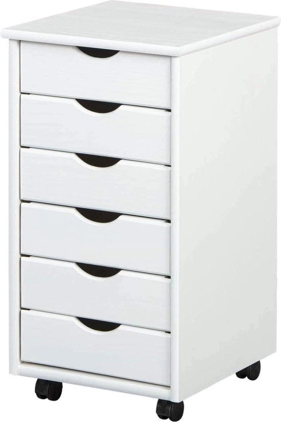 Cassettiere mobile con 6 cassetti - Ufficio - Legno di quercia massello - Bianco verniciato 296x345x9 cm cassettiera con cassetto