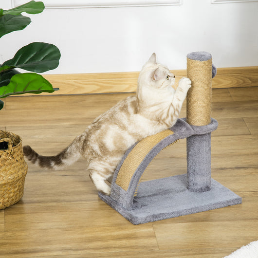 Tiragraffi per Gatti Albero con Arco Massaggiatore 34x24x43 cm in Iuta e Peluche Grigio