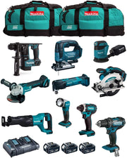 MAKITA Kit MK1001 (DDF482 + DHR171 + DGA504 + DTD152 + DJV182 + DSS610 + DJR186 + DBO180 + DTM51 + DML802 + 3 Batterie 5,0 Ah + Caricabatterie + 2 x LXT600)
