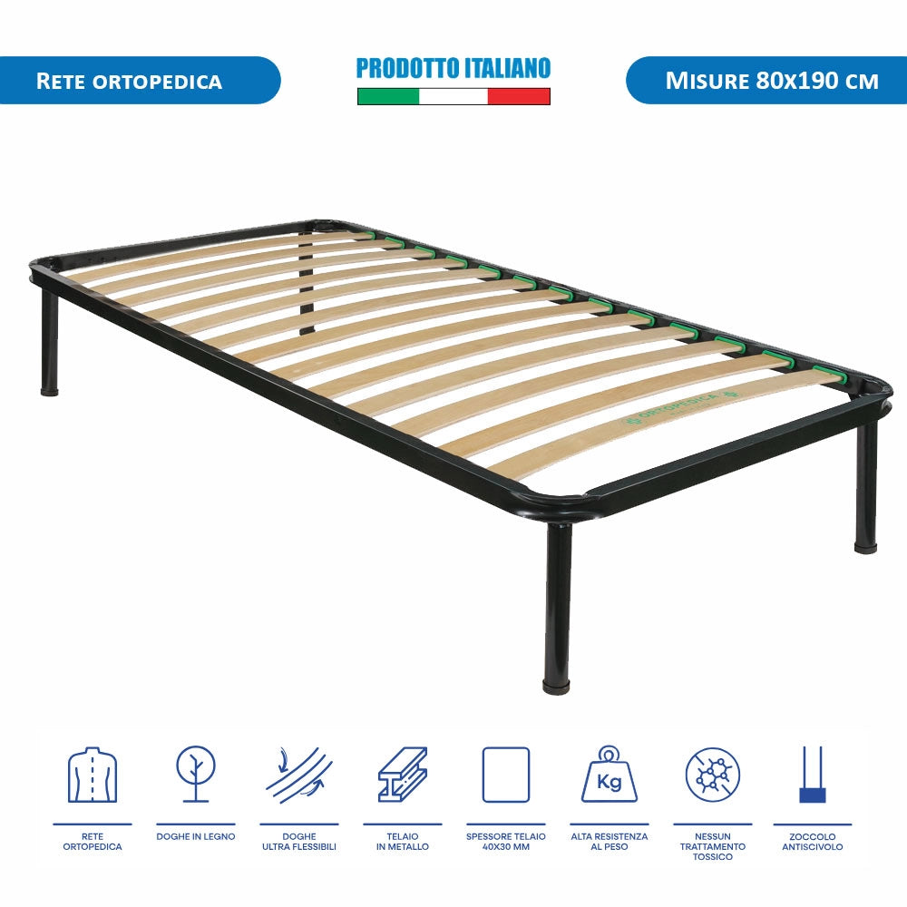 Kit rete ortopedica e materasso in memoy foam singolo 80x190 Finlandia H22, cuscino incluso - Comprarredo