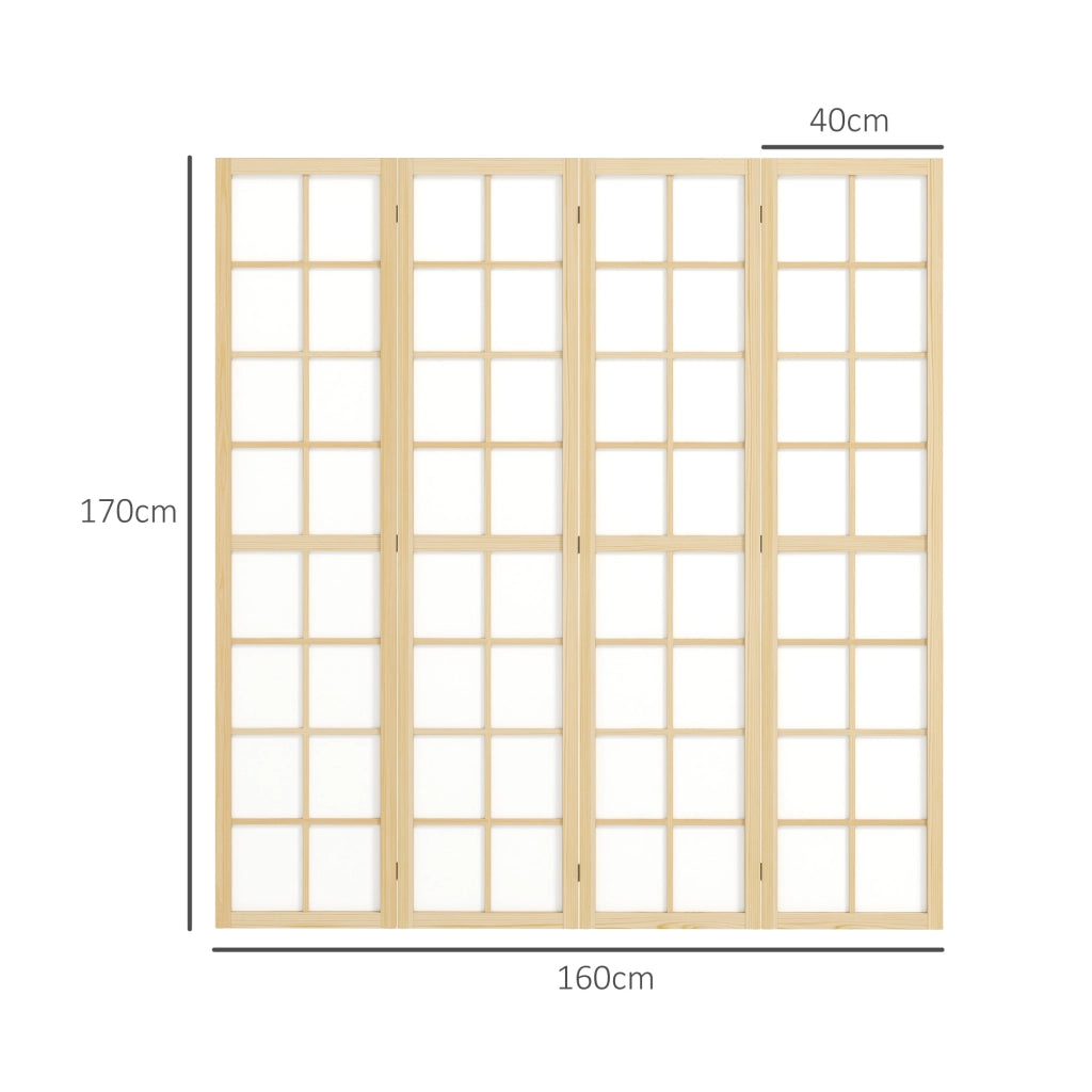 Paravento Pieghevole 4 Pannelli in Legno e Tessuto ¨C zephmum ¨C Legno e Bianco 160x170 cm
