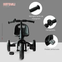 Triciclo per Bimbo con Campanello, Parafango, Ruota Speciale, Nero, 79x50.5x58cm