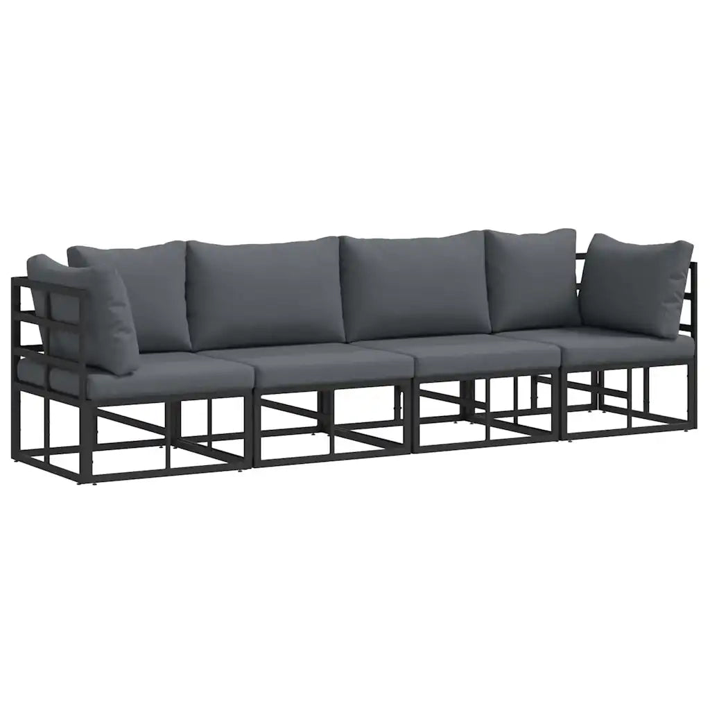 vidaXL Set Divano da Giardino con cuscino 4 pcs Nero Alluminio