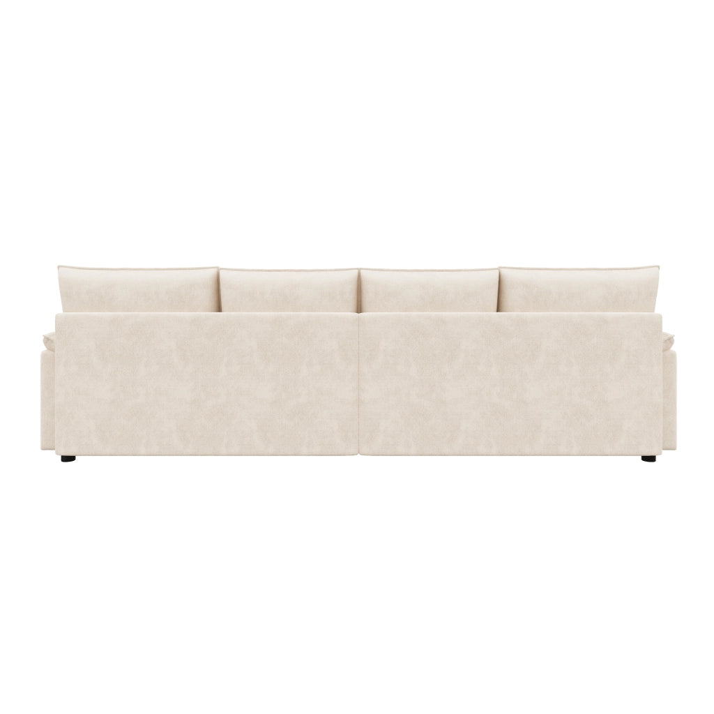 Divano modulare a U con 2 pouf contenitore e seduta profonda in ciniglia beige schienale alto 264,5 × 142,5 × 84 cm