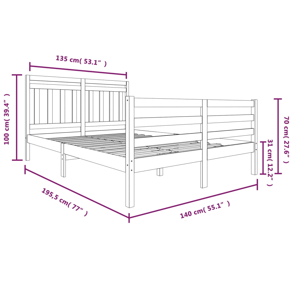 Giroletto-Struttura Letto Bianco 135x190 cm Double in legno Massello 179731