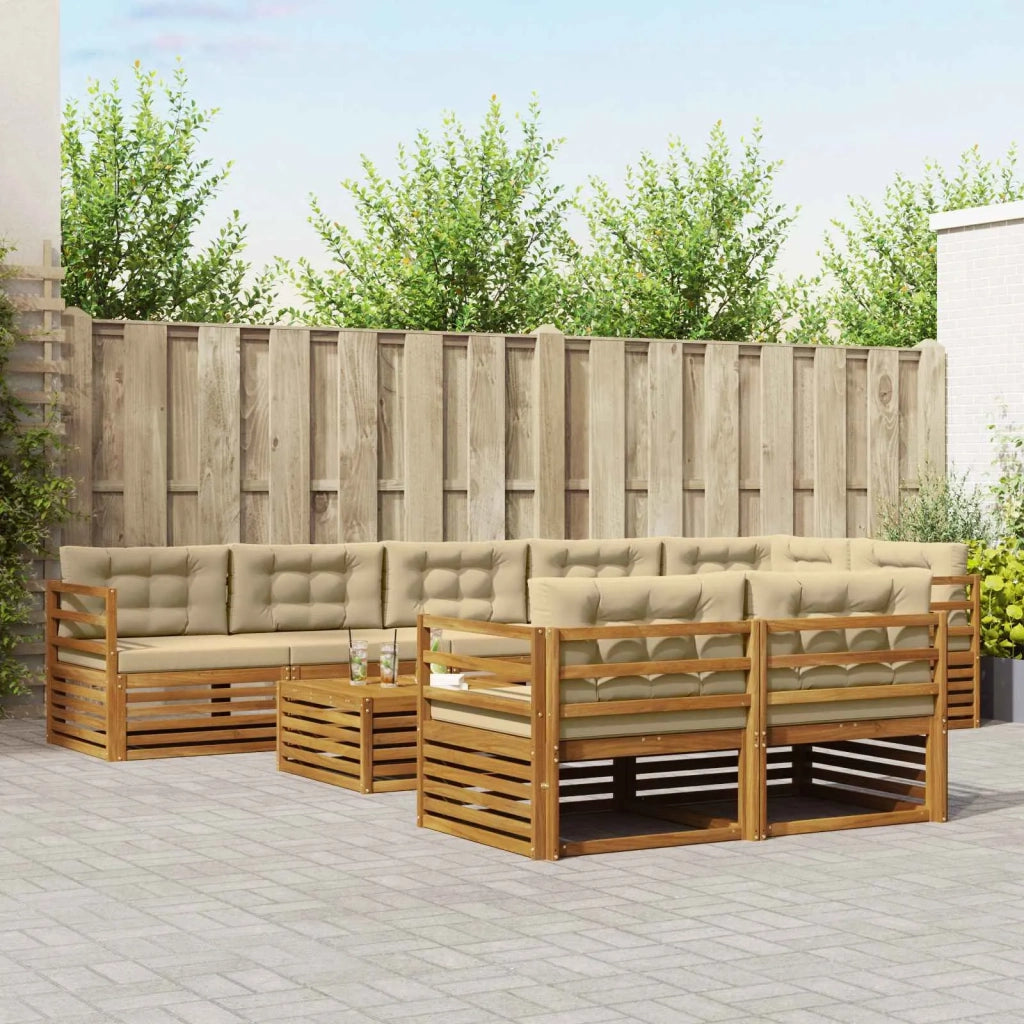 Set di divani da esterno con cuscino 9 pcs Naturale e Beige 3373683